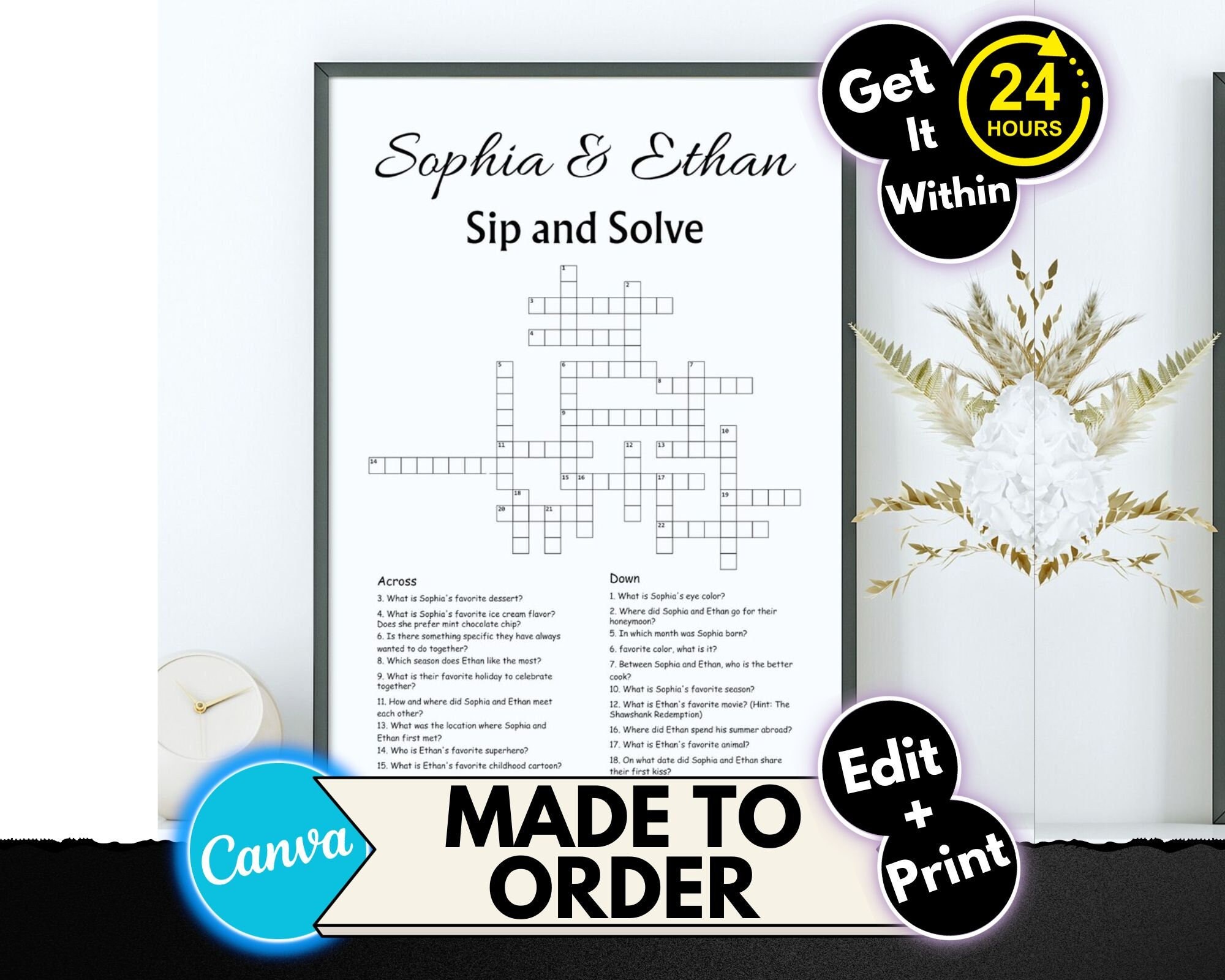 Wedding Crossword Puzzle Template, Sip and Solve, Bridal Shower ...