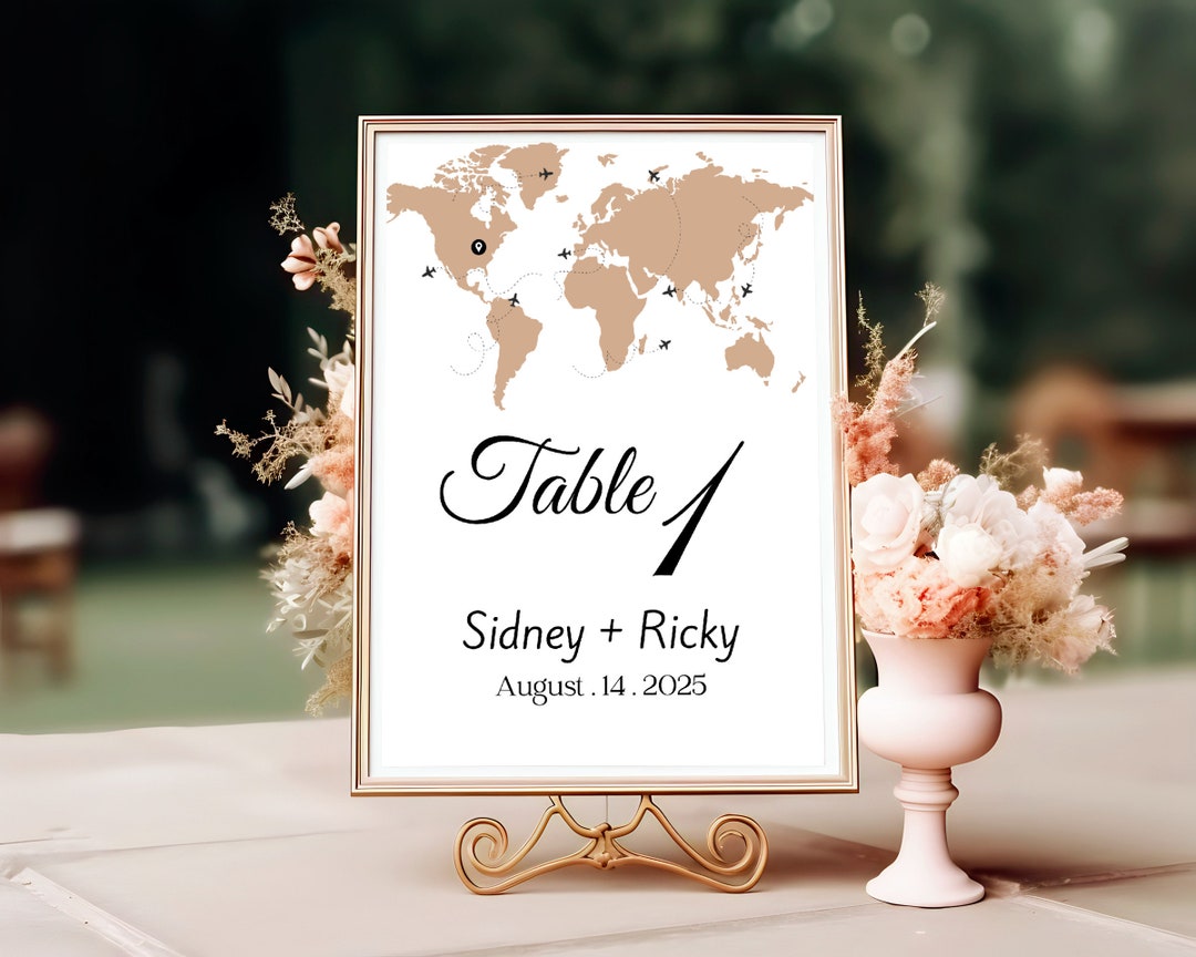 Destination Wedding Table Numbers Template Travel Wedding Table Numbers ...