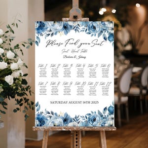 Dusty Blue Wedding Seating Chart Template Blue Floral Wedding Seating Chart Printable Light Blue Large Editable Printable Seating Vertical