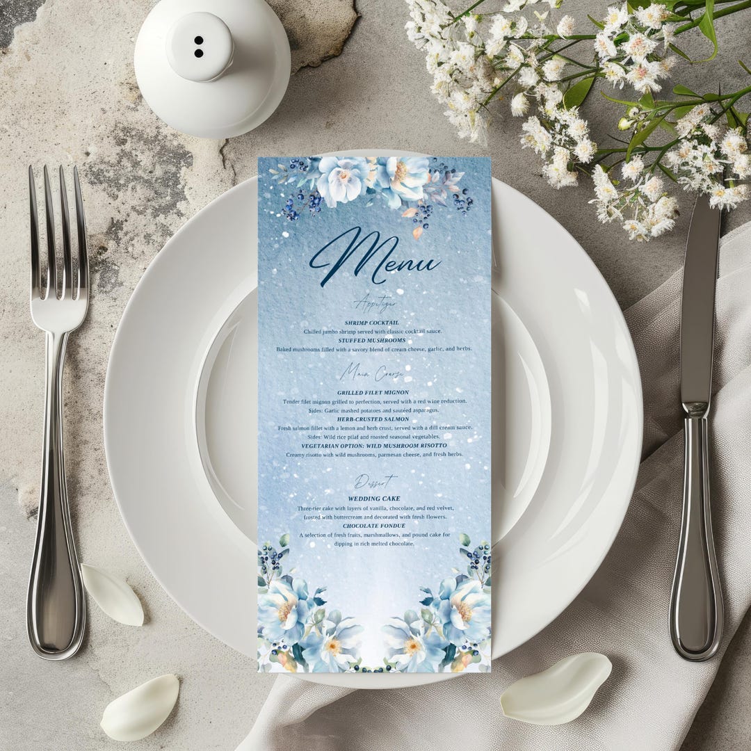 Winter Floral Menu Template Elegant Winter Wedding Dining Menu ...