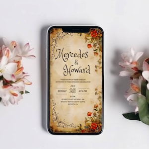 Mittelalterliche alte Stil Digitale Hochzeitseinladung Bearbeitbare Digitale Verzauberte Wald Evite Mittelalter Blumen Braun Vorlage DIY Digital Download