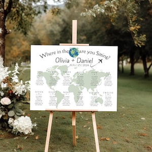 Weltkarte Hochzeit Sitzschild Druckbar Travel Ziel Tischvorlage Bearbeitbar Wo auf der Welt sitzen Sie mit 3 Größen