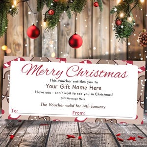 Christmas Gift Voucher Template Santa Gift Editable Gift Certificate Template Holidays Gift Voucher Xmas Instant Download 9x4in