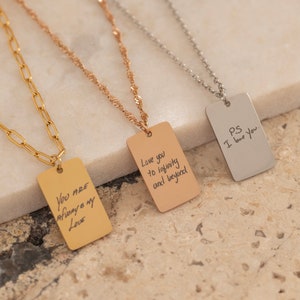 Collar con dije de escritura a mano real, su propia escritura a mano, collar grabado en oro conmemorativo, regalo de joyería con firma grabada personalizada para mamá