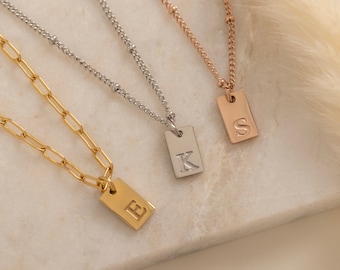 Tiny Initial Tag Necklace, Custom Engraved Letter Pendant Necklace, Multiple Tag Initial Necklace for Mom, Personalized Gold Initial Name