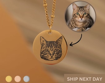 Personalized Pet Portrait Necklace Memorial Gift Pet Loss Jewelry Cat Lover Gift for Mom Dog Sympathy Custom Engraved Pet Photo Keepsake