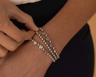 Silver Initial Beaded Bracelet  • Personalized Waterproof Letter Beads Jewelry  • Custom Tarnish Free Bracelet