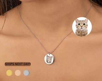 Personalized Cat Engraved Necklace Picture Memorial Pet Necklace Cat Lover Gift Photo Engraved Necklace Cat Picture Engraved Silver Necklace