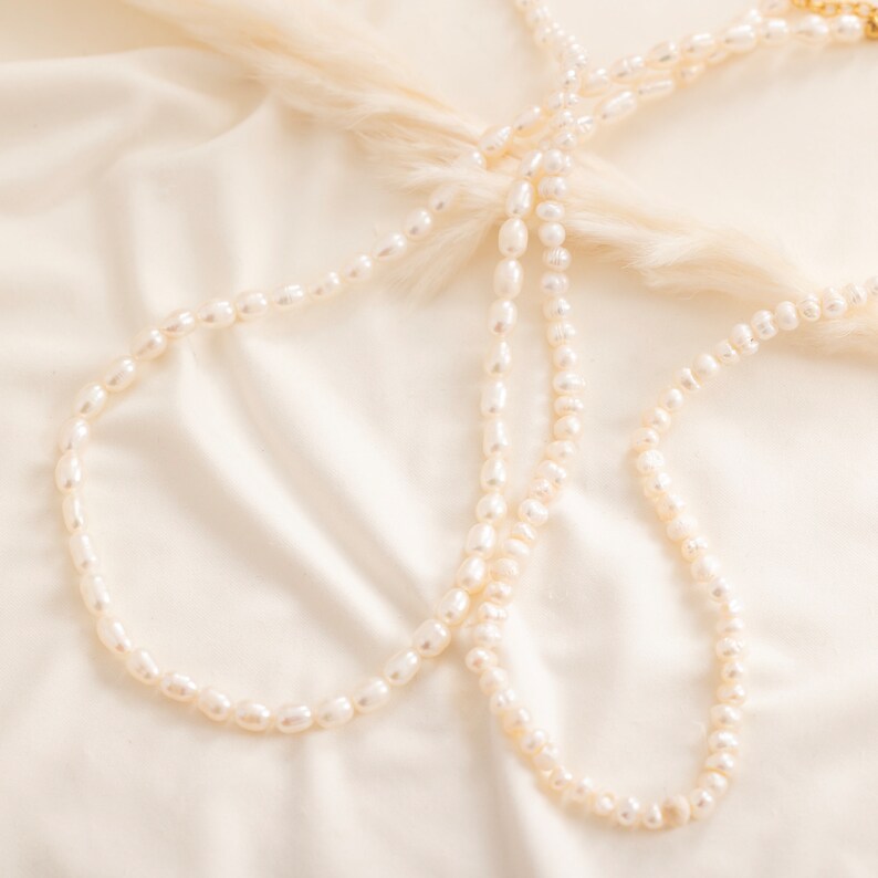 Wedding Pearl Choker Dainty Fresh Water Pearl Necklace White Pearl Choker Rice Pearl Necklace Button PearlLayering Necklace Baroque Pearl image 10