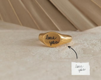 Handwriting Signet Ring, Engraved Signature Ring, Custom Memorial Jewelry, Personalized Ring for Women