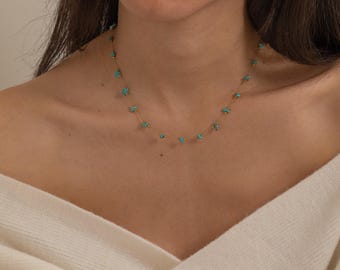 Turquoise Choker Necklace Boho Turquoise Necklace Tiny Turquoise Beaded Choker Necklace Waterproof Bridesmaid Jewelry Bracelet and Necklace