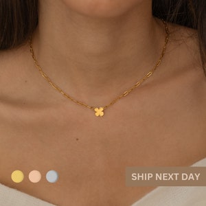 Lucky Minimalist Clover Gold Necklace Simple Everyday Waterproof Statement Necklace Gift Dainty Four Leaf Clover Necklace Charm Mom Gift