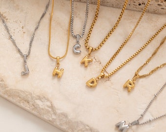 Custom Bubble Letter Necklace • Balloon Style Initial Pendant • Silver or Gold Personalized Gift • Dainty Waterproof Charm Necklace
