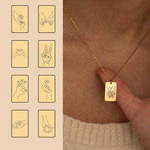 Statement Necklace Line Art Hand Sign One Line Drawing Hand Gesture Necklace Hand Sign Illustration Love Friendship Necklace Holding Hands