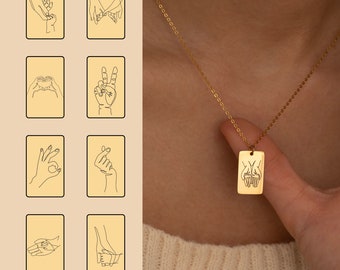 Statement Necklace Line Art Hand Sign One Line Drawing Hand Gesture Necklace Hand Sign Illustration Love Friendship Necklace Holding Hands