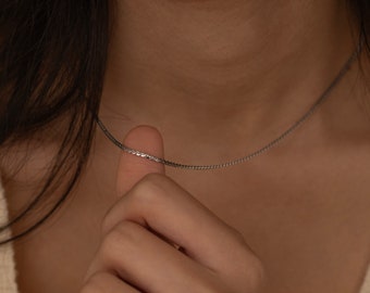 Silver Serpentine Thin Necklace Minimalist Layering Necklace Waterproof Choker Snake Necklace Silver Stackable Herringbone Small Link Chain