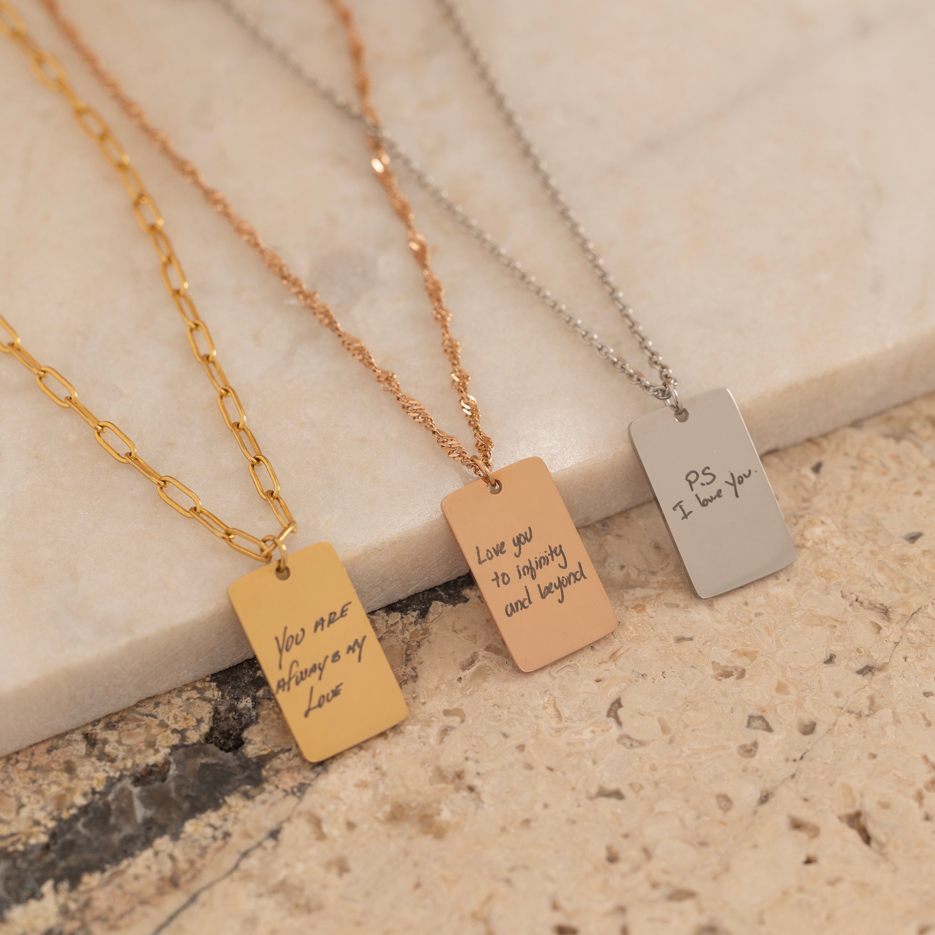 Gold necklace with own handwriting - Etsy 日本
