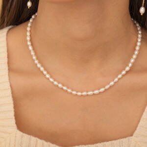 Wedding Pearl Choker Dainty Fresh Water Pearl Necklace White Pearl Choker Rice Pearl Necklace Button PearlLayering Necklace Baroque Pearl image 8