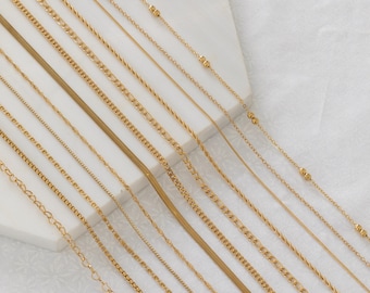 Collana a catena riempita in oro 18 carati, catena con perline, catena a chiocciola, catena a corda, catena a spina di pesce, catena a cuori, catena a corda, impermeabile e anti-ossidazione