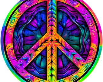 Peace sign colorful round png sublimation digital design download wreath sign wind spinner cutting board image peace sign png