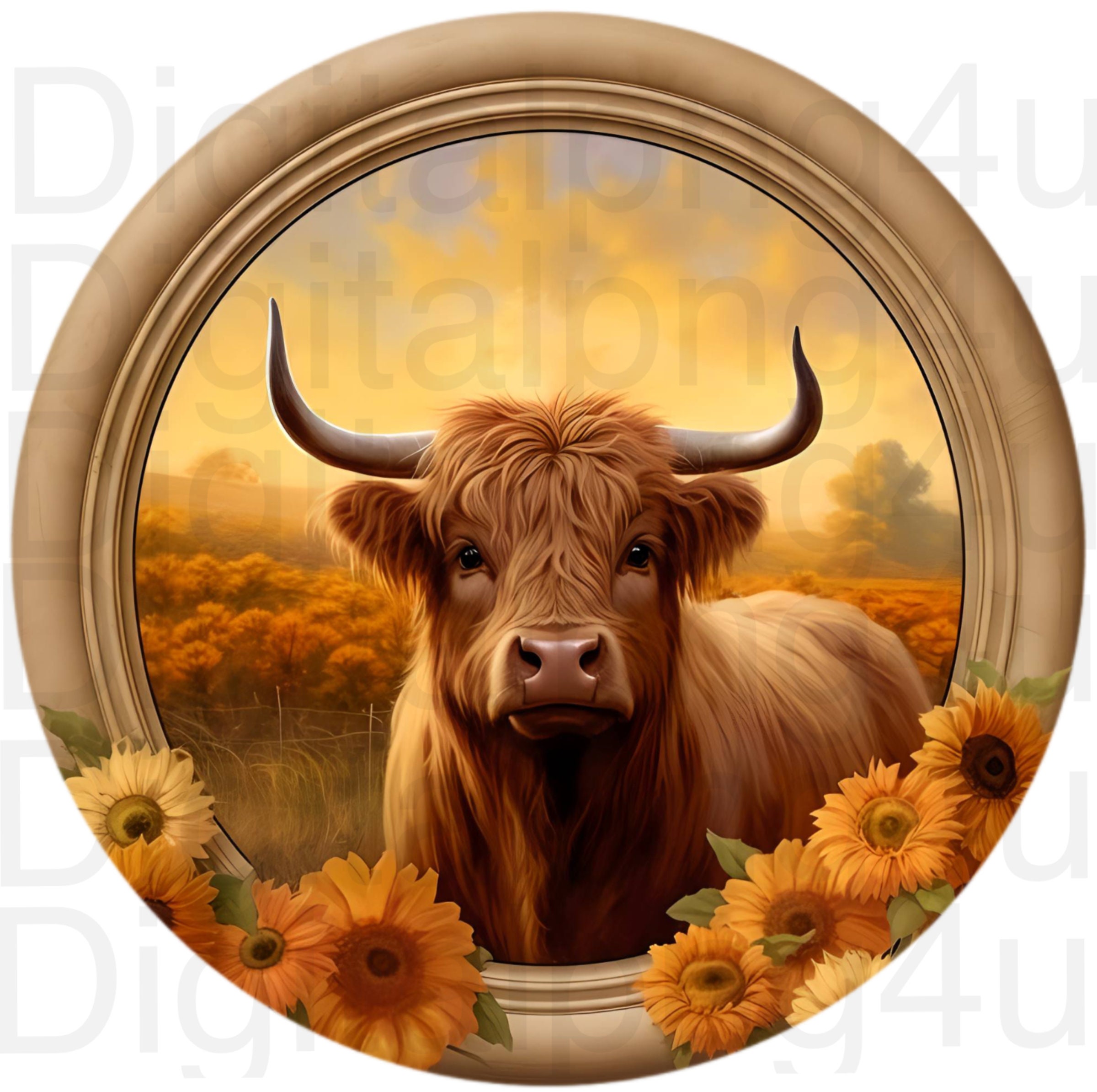 Highland Cow Fall Scene Autumn Round Png Sublimation Digital Design ...
