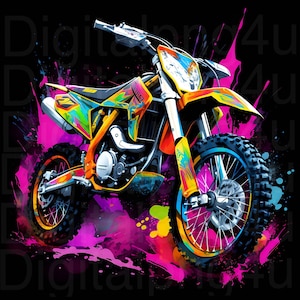 Dirt bike colorful WITH A BLACK BACKGROUND png sublimation digital design download wind spinner image racing design dirt bike design