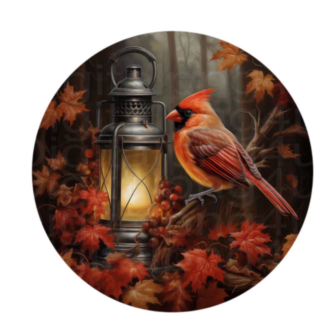 Round Top Fall Cardinal Cardinal and Lantern Round PNG Sublimation Digital Design Download Fall ...