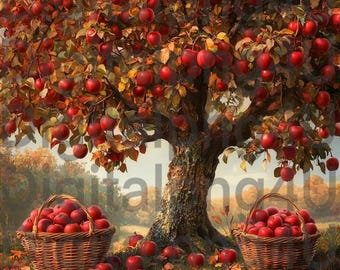apple tree fall apple farm PNG sublimation digital design download wreath sign wind spinner cutting board shadow box tumbler image PNG
