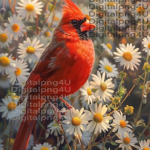 cardinal and daisies spring PNG sublimation digital design download wreath sign wind spinner cutting board tumbler image