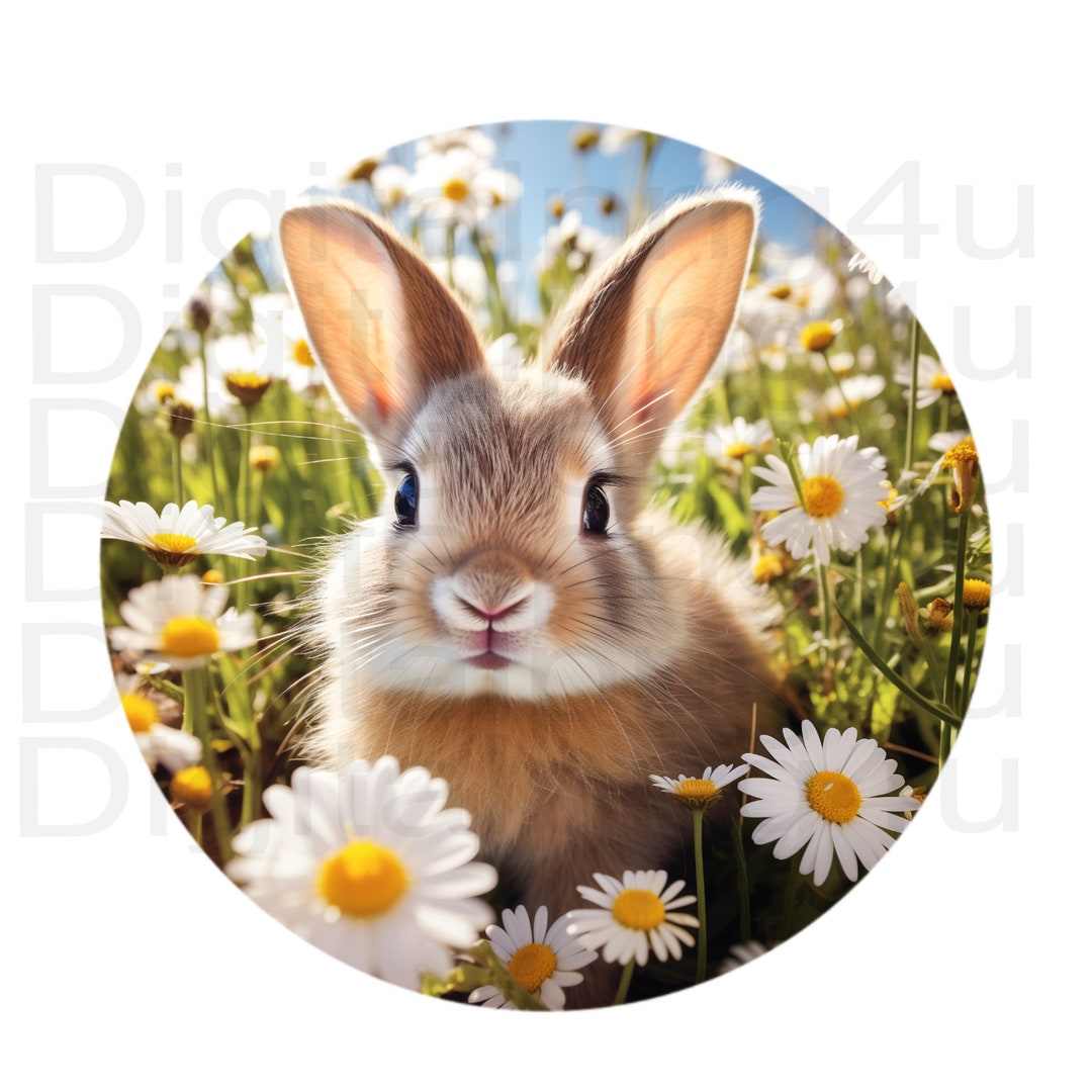 Easter Rabbit Round Bunny Easter Bunny and Flowers Round Png Sublimation Digital Design ...