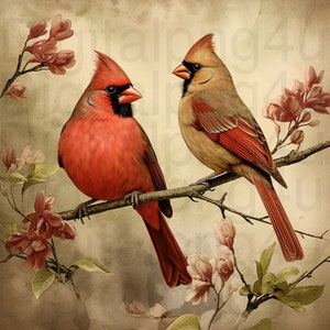 Cardinals flowers vintage png sublimation digital design download wreath sign wind spinner cutting board decor