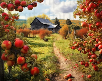 Apple farm fall barn png sublimation digital design download wreath sign wind spinner cutting board image