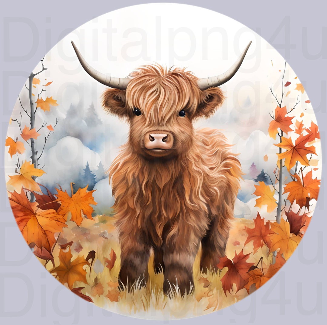 Beautiful Baby Highland Cow Fall Round Png Sublimation Digital Design ...