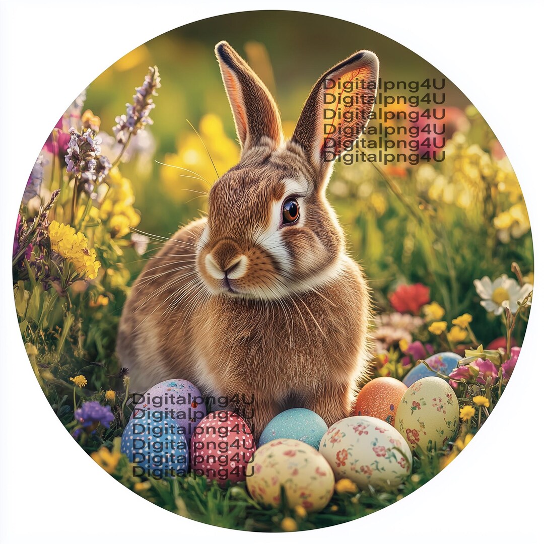 Easter Rabbit Round Easter Bunny Rabbit Round PNG Sublimation DIGITAL DESIGN Download ...