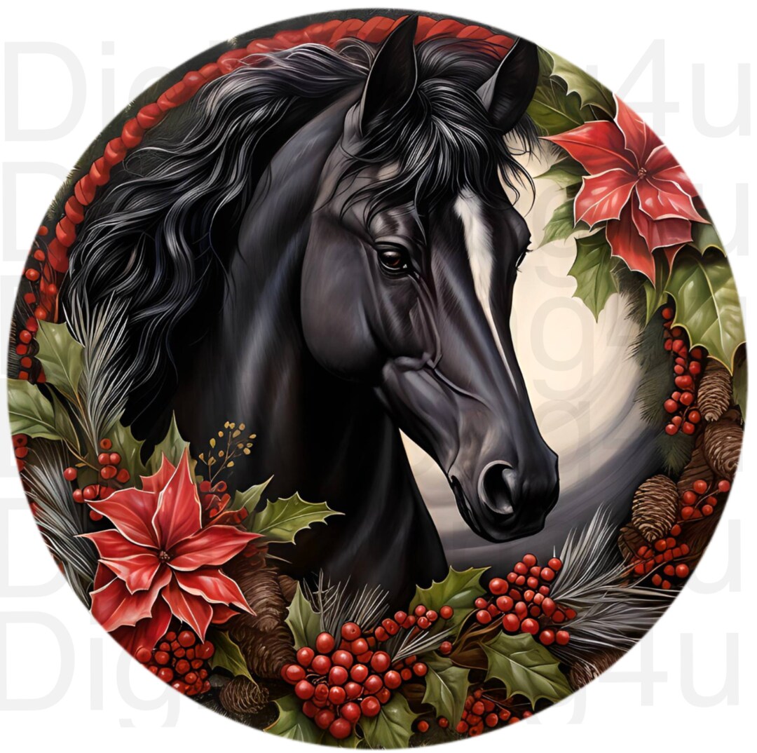 Horse Christmas Poinsettia Round Png Sublimation Digital Design ...