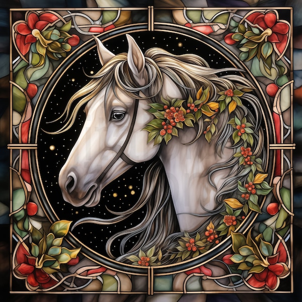 Horse stained glass horse png sublimation digital design download wreath sign wind spinner cutting board shadow box image