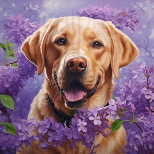 Labrador amarillo y flores png sublimación diseño digital descargar corona signo viento spinner tabla de cortar imagen de caja de sombra png