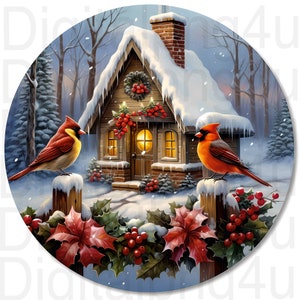 Cardinal Winter Weihnachtsszene rund png Sublimation digitales Design Download Kranz Zeichen Windspiel Schneidebrett Bild Weihnachten png