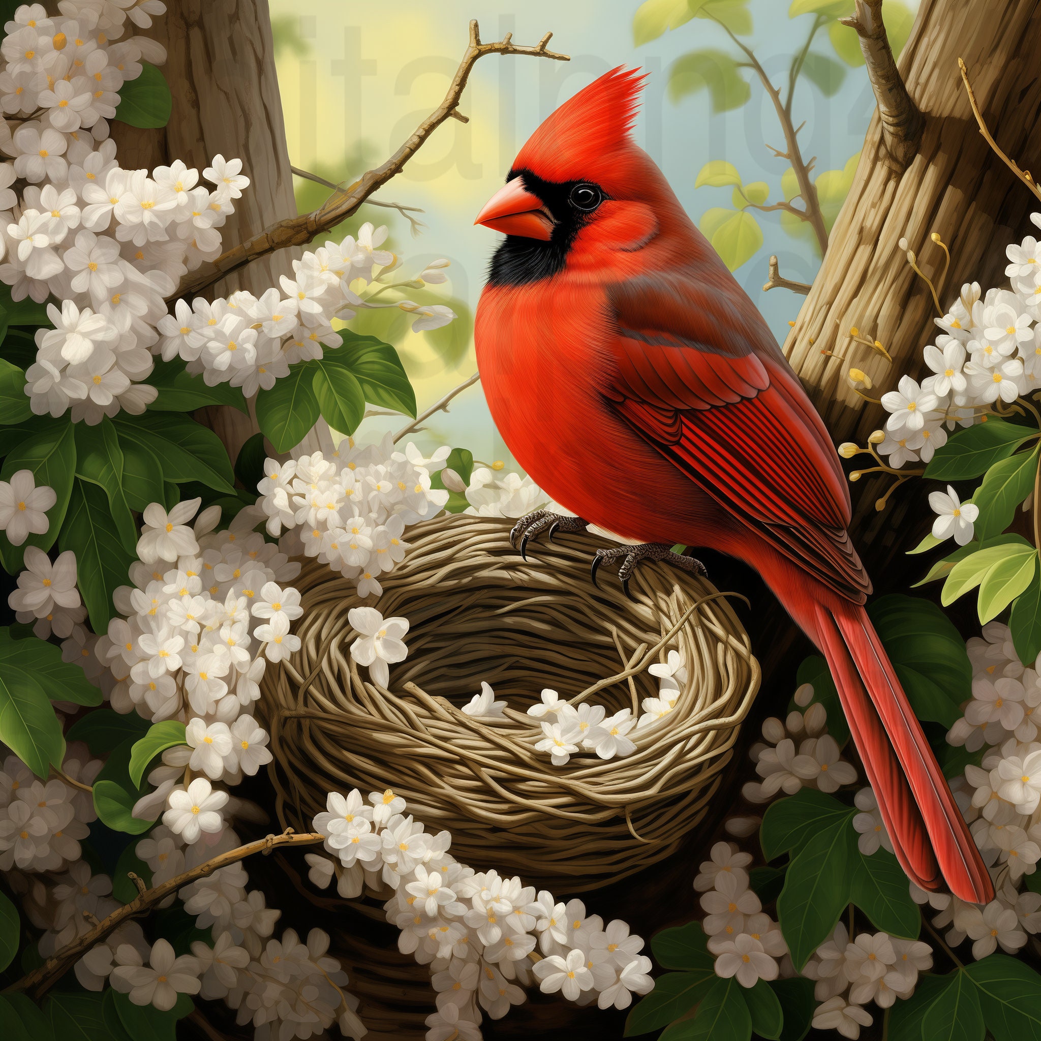 Beautiful Cardinal and Nest Spring Png Sublimation Digital Design ...
