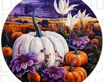 Pumpkins fall autumn round png sublimation digital design download wreath sign wind spinner cutting board image
