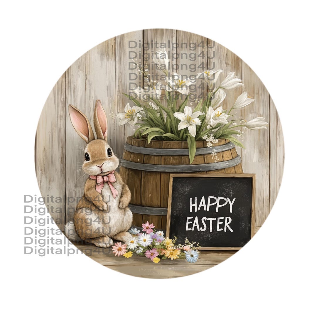 Easter Rabbit Round Easter Bunny Happy Easter Round PNG Sublimation DIGITAL DESIGN Download ...
