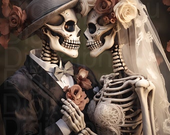 Skeleton bride and groom png Halloween png Halloween wedding png sublimation digital design download wreath sign wind spinner image