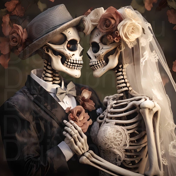 Skeleton bride and groom png Halloween png Halloween wedding png sublimation digital design download wreath sign wind spinner image