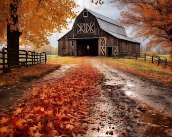 Barn farm fall scene png sublimation digital design download wreath sign wind spinner cutting board image fall barn png barn png
