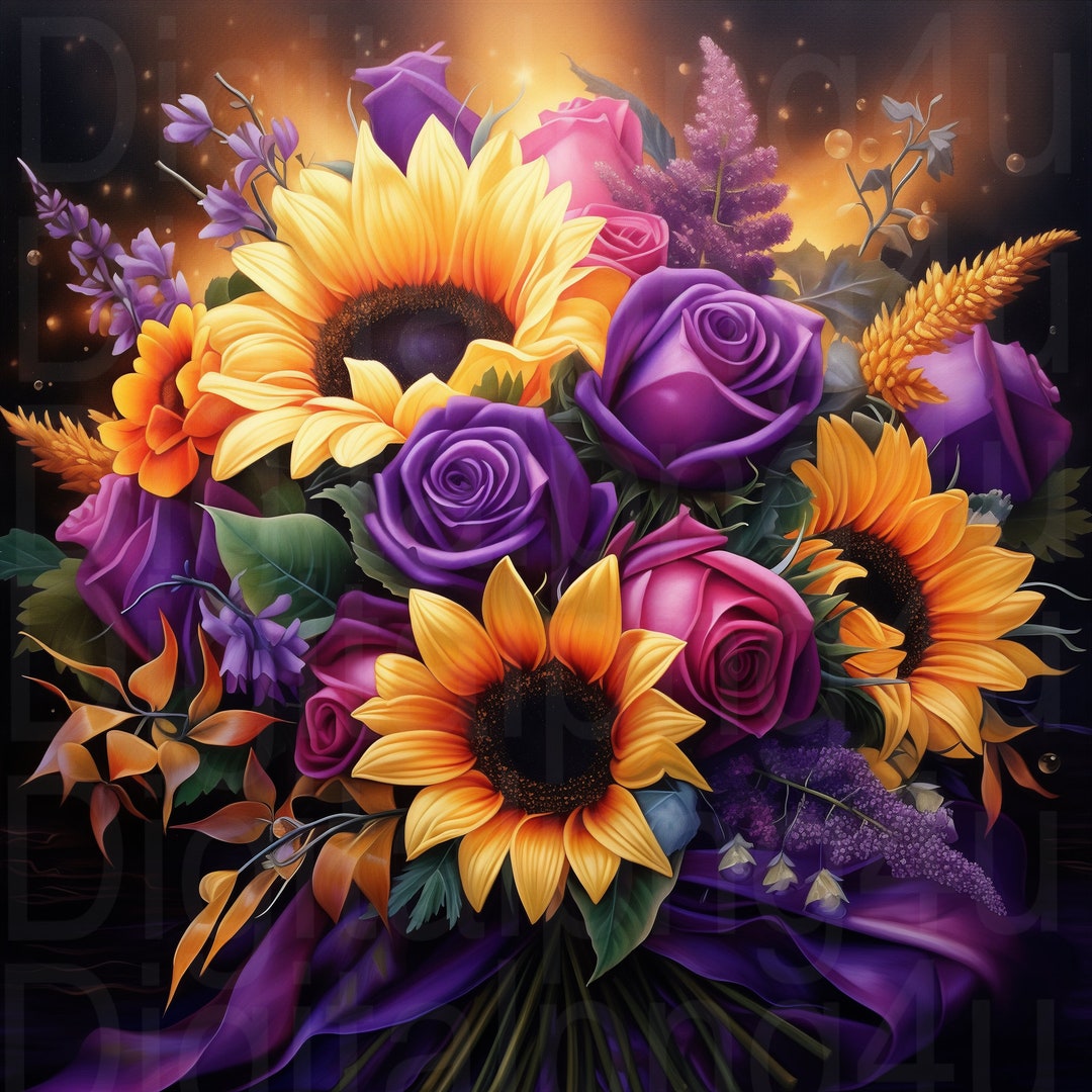 Beautiful Sunflowers and Roses Valentine Png Sublimation Digital Design