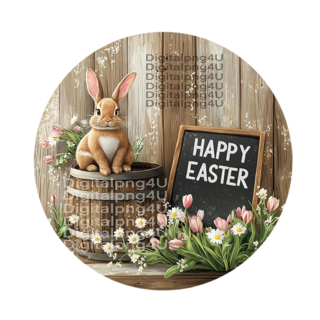 Easter Rabbit Round Easter Bunny Happy Easter Round PNG Sublimation Digital Design Download ...