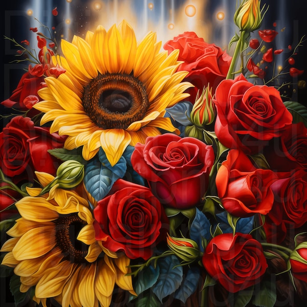 Sunflowers and Red Roses Png - Etsy