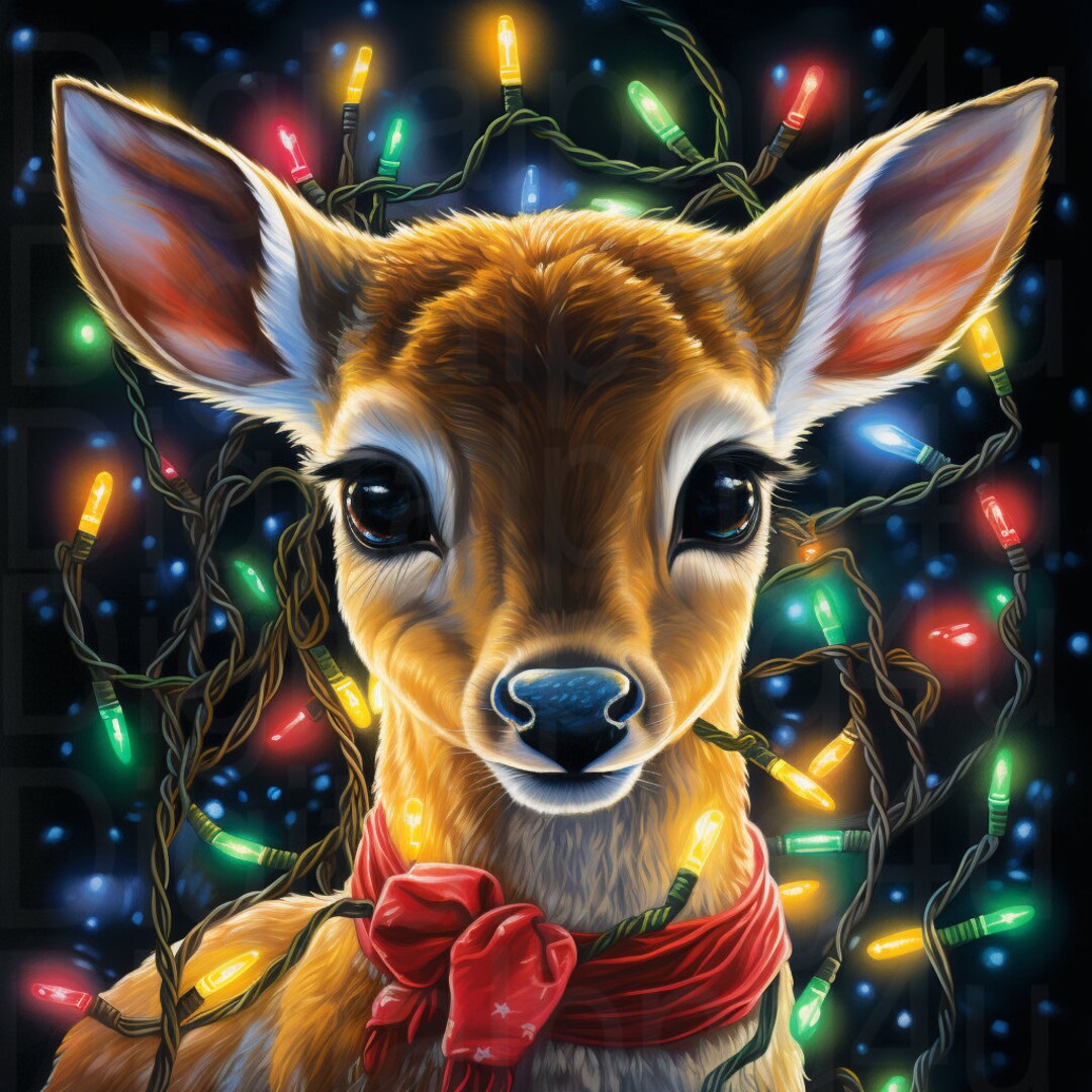 Deer and Lights Christmas Png With a Black Background Image Png ...