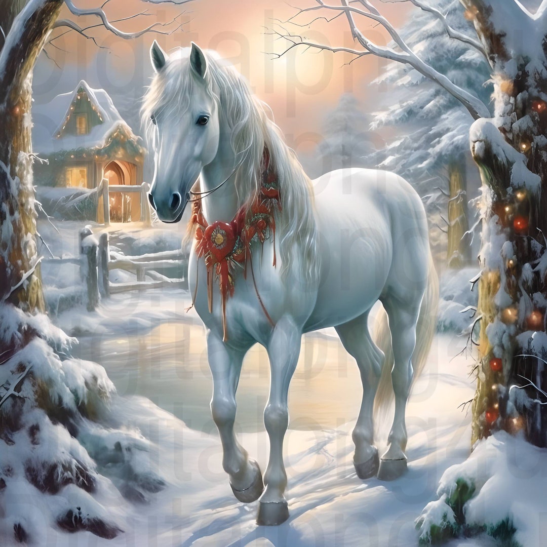 Horse Christmas Horse Png Sublimation Digital Design Download Wreath ...