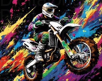 Dirt bike vibrant colors with a black background png sublimation digital design download dirt bike png racing png off road png
